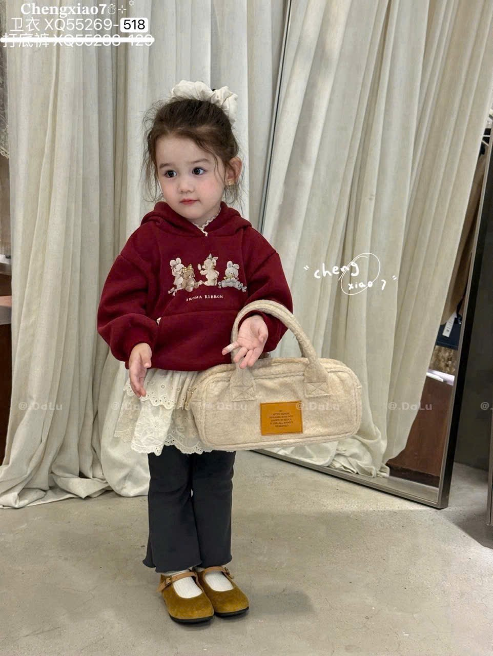 (G277) Áo nỉ đỏ có mũ hình 3 chú thỏ có lót bông