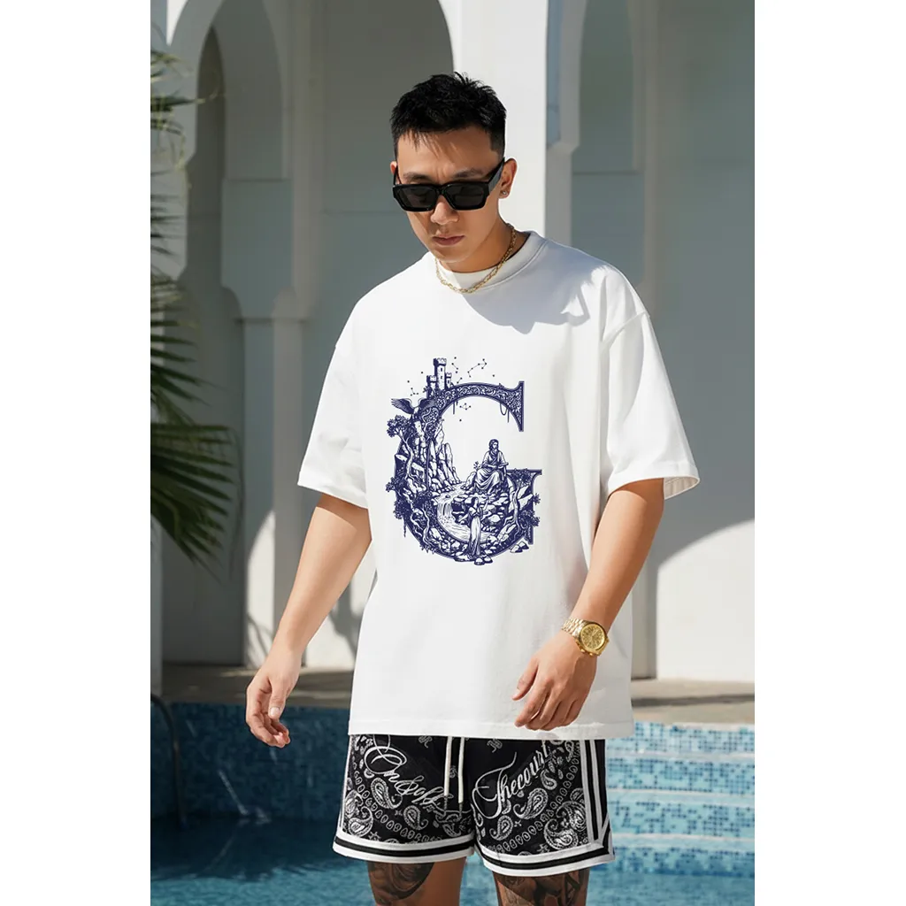 Áo thun oversize nam Miucho Iconic vải cotton thoáng mát cổ tròn tay ngắn trẻ trung in chữ cái G 2752_thumbnail_7