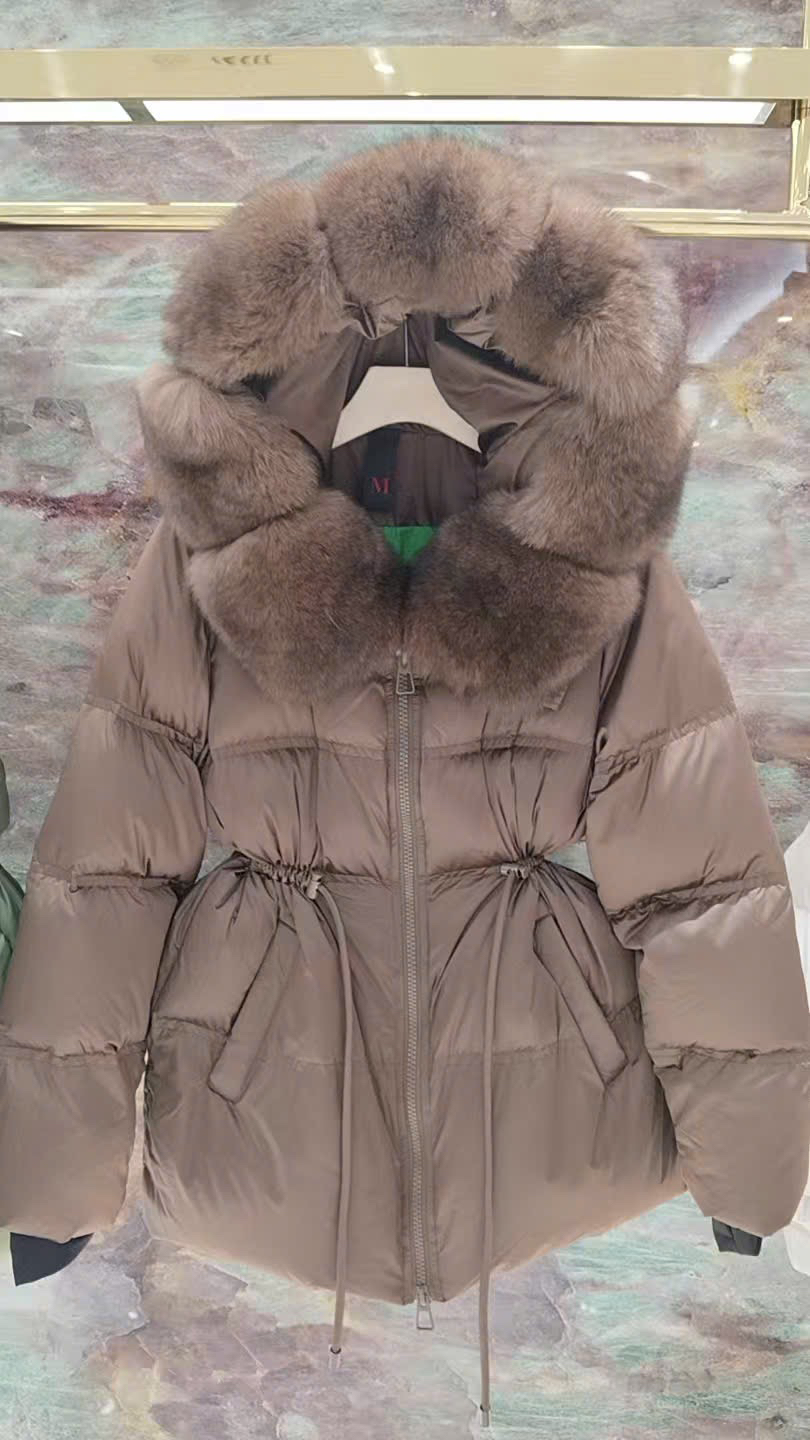 Áo phao cổ lông rút eo - K2