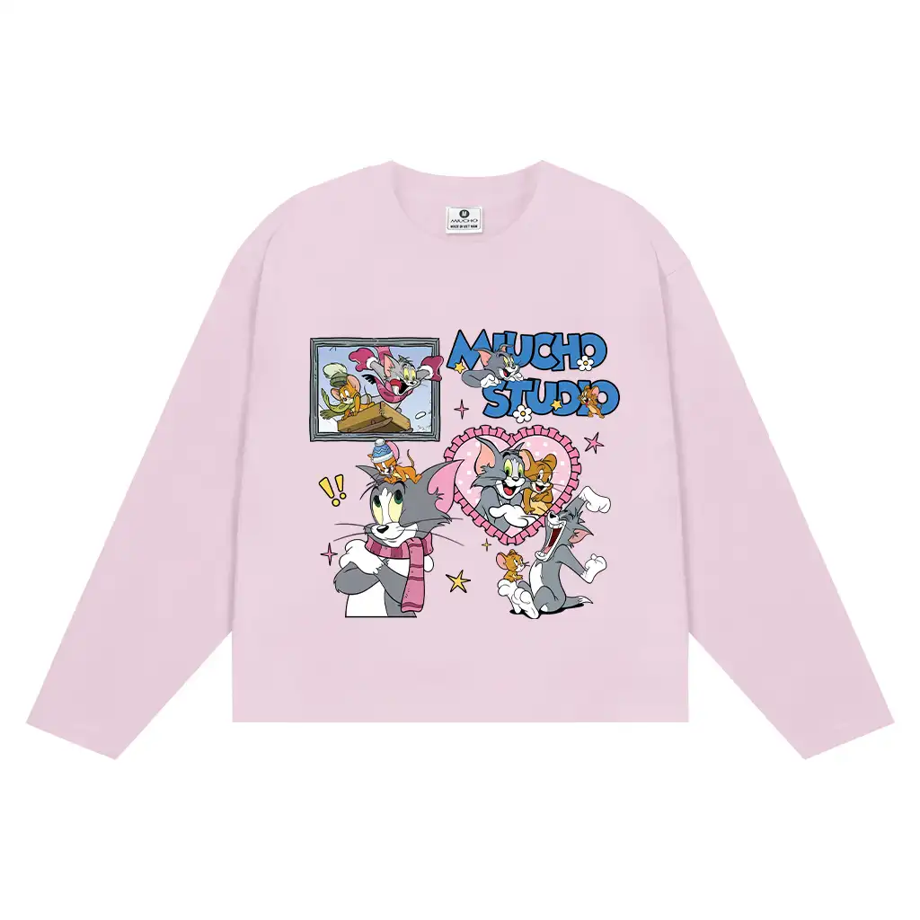 Áo thun boxy tay dài Miucho cotton thoáng mát dày dặn đứng form cổ tròn Tom & Jerry in mix 2773_thumbnail_14