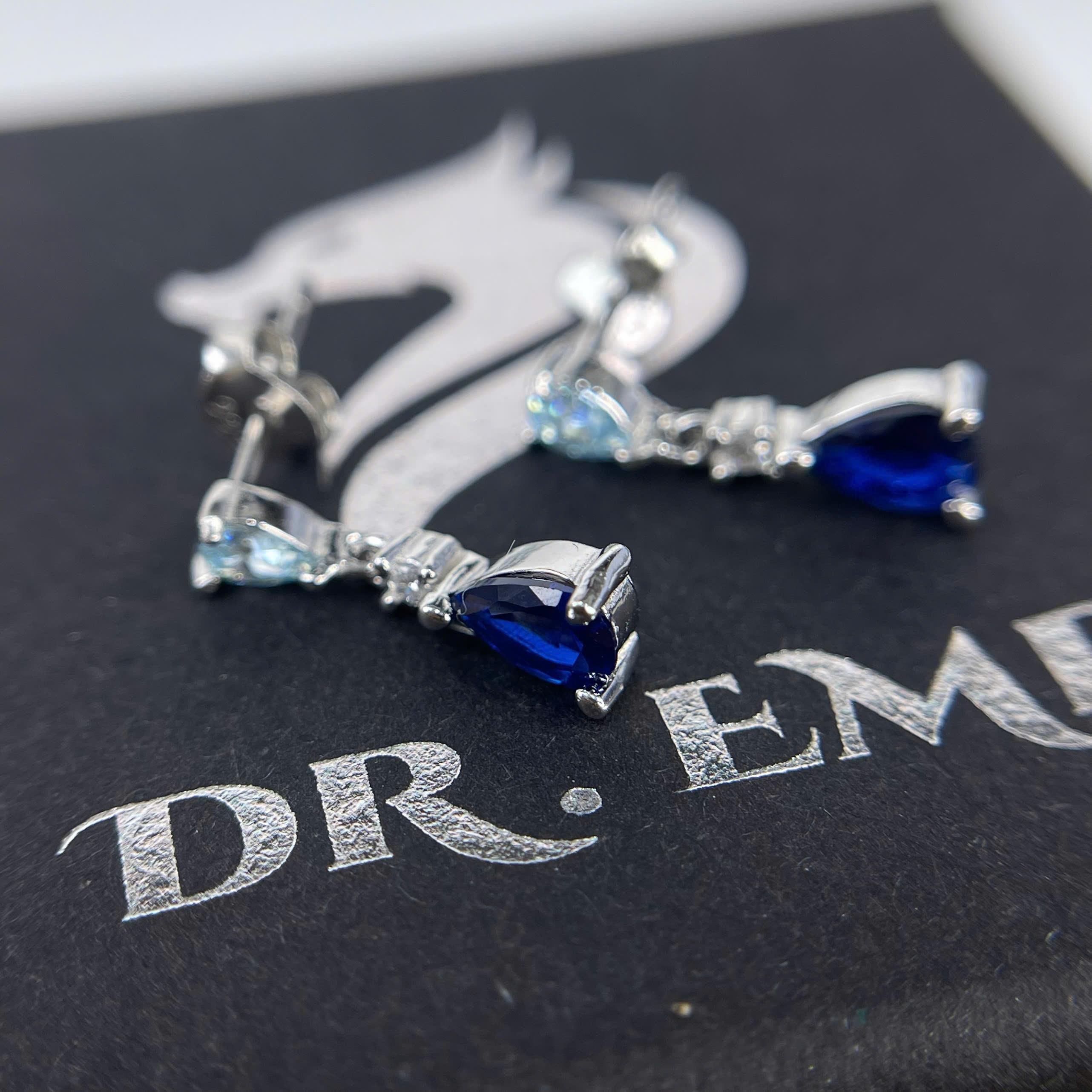 Khuyên kiểu bạc xanh biển xi bạch kim