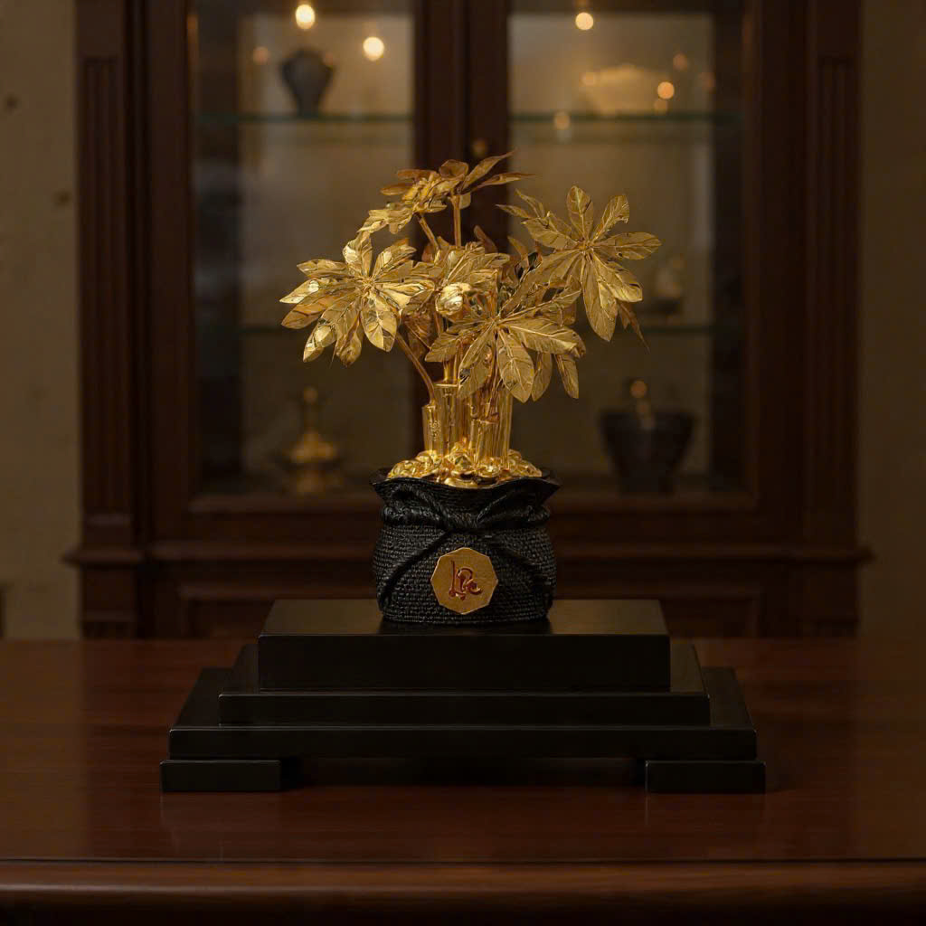 Cây kim ngân quà tặng mạ vàng 24k KT 22CM 