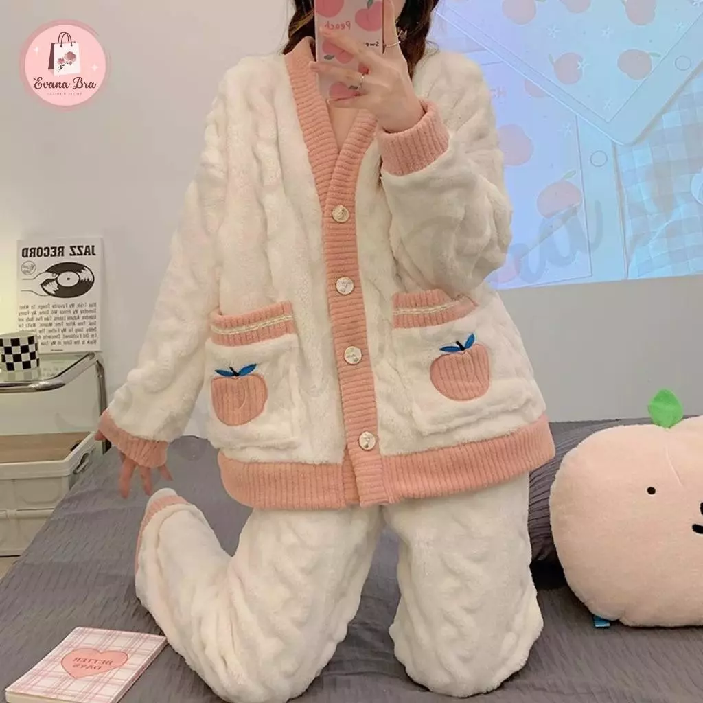 Set Đồ Bộ Nữ Lông Cừu Đào Hồng Moon Bra Giữ Ấm Ủ Kem_thumbnail_1