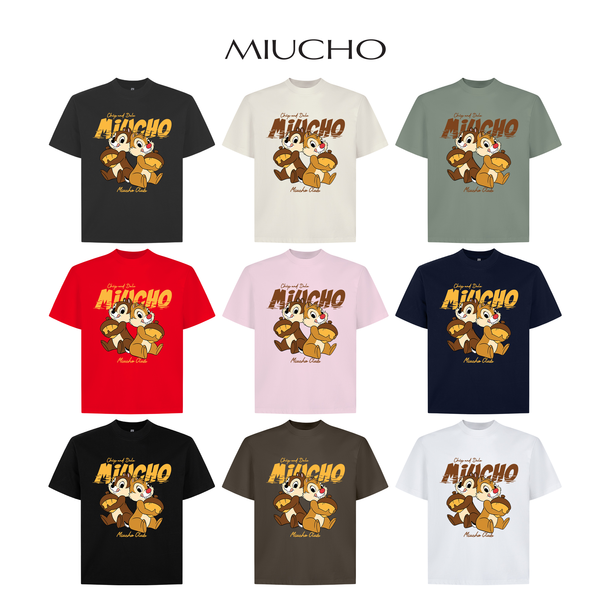Áo phông form boxy in hoạt hình dễ thương 2355 Miucho Club cổ tròn vải cotton 2 chiều cao cấp in mix_thumbnail_1