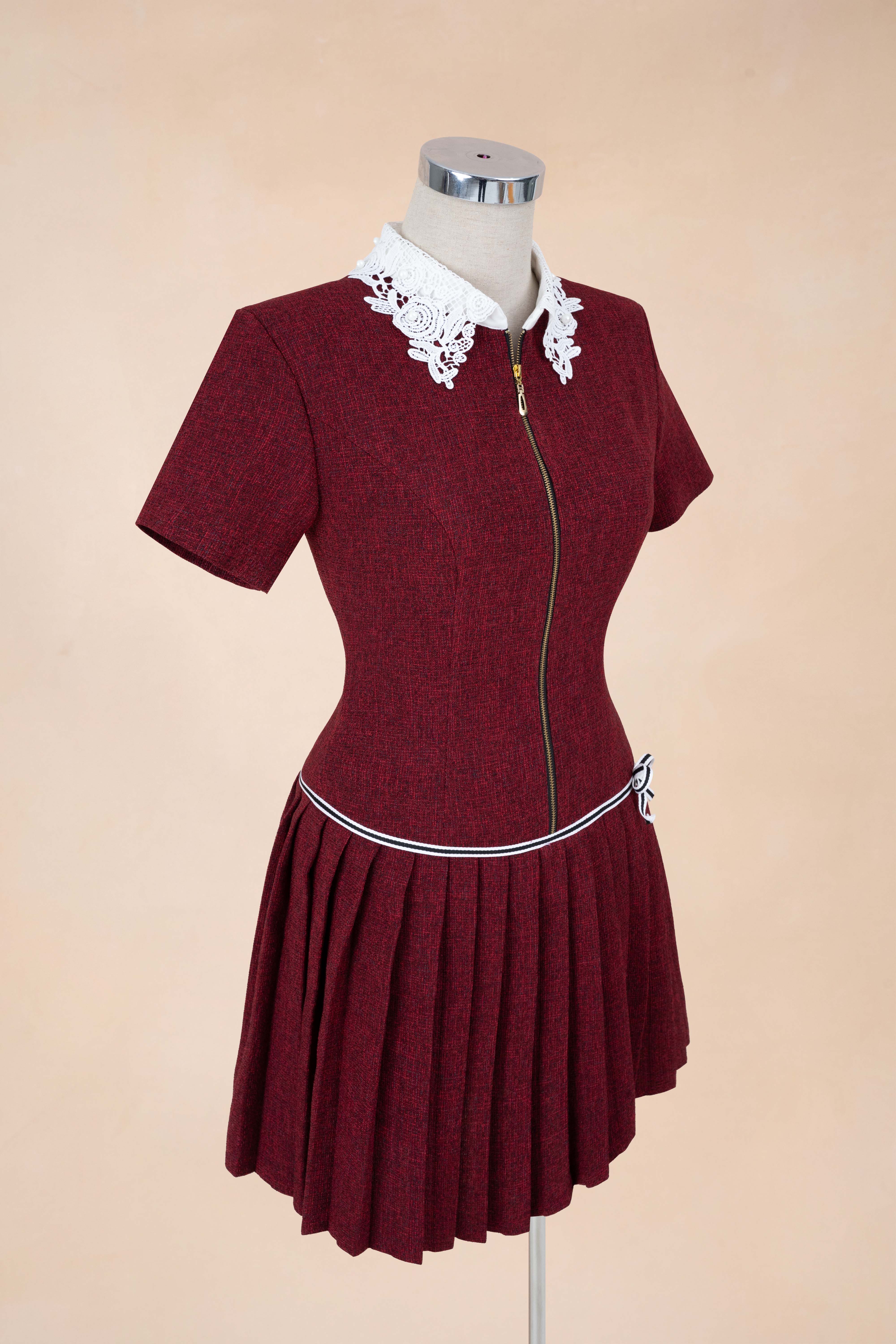 Đầm Xếp Ly Khoá Ngực Cổ Ren_thumbnail_6