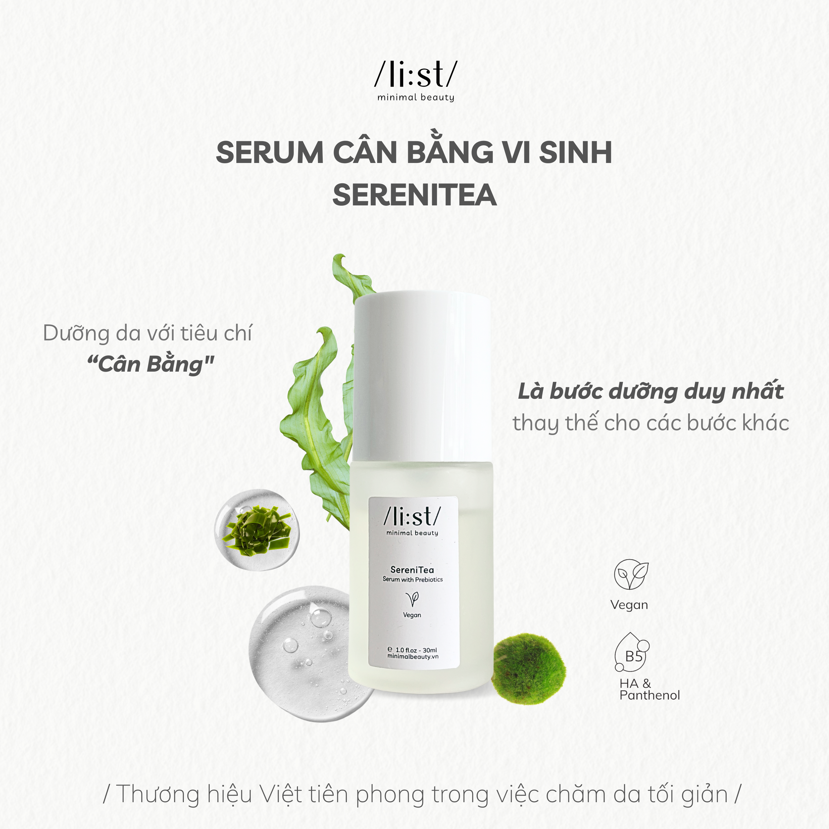 Serum Cân Bằng Vi Sinh Li:st Phục Hồi, Cấp Ẩm, Làm Trắng Sáng Da Và Chống Ánh Sáng Xanh SereniTea 30ml
