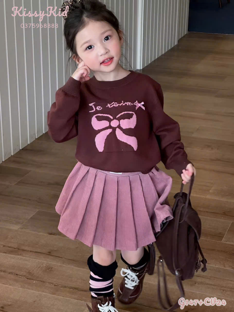 (CV24) Chân váy xếp ly hồng nhung Bobo Bubble