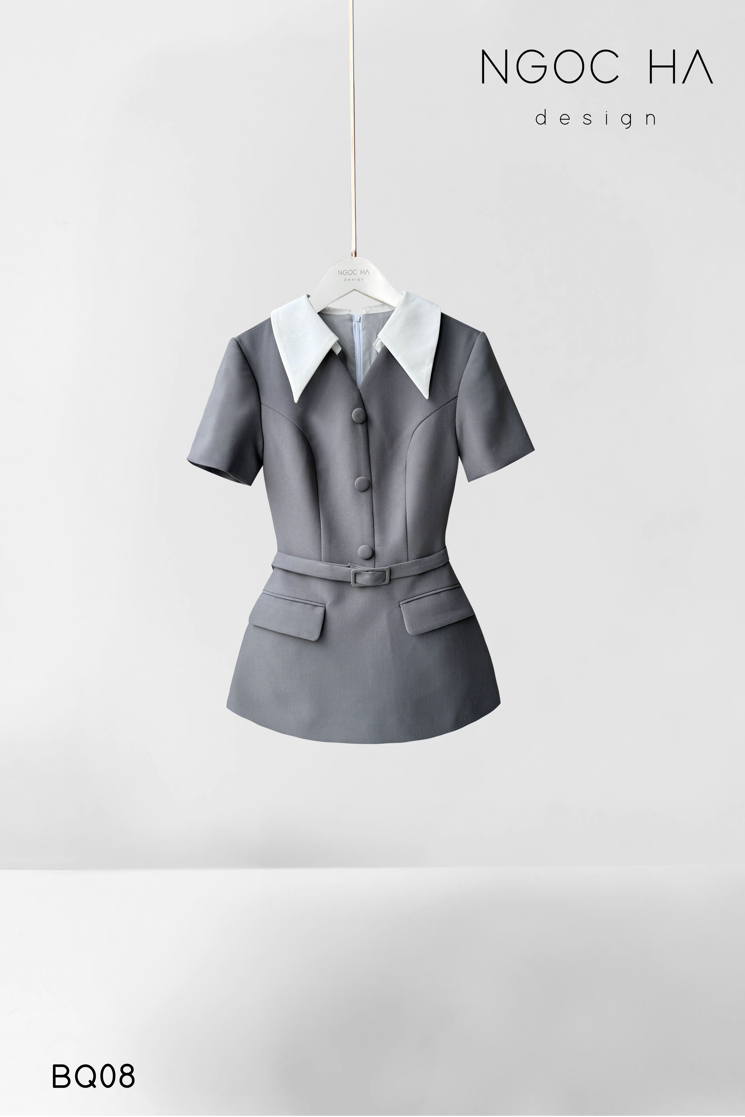 Darling Set_ Bộ Cộc Tay Mix Cổ Trắng Quần Loe Màu Ghi BQ08_thumbnail_7