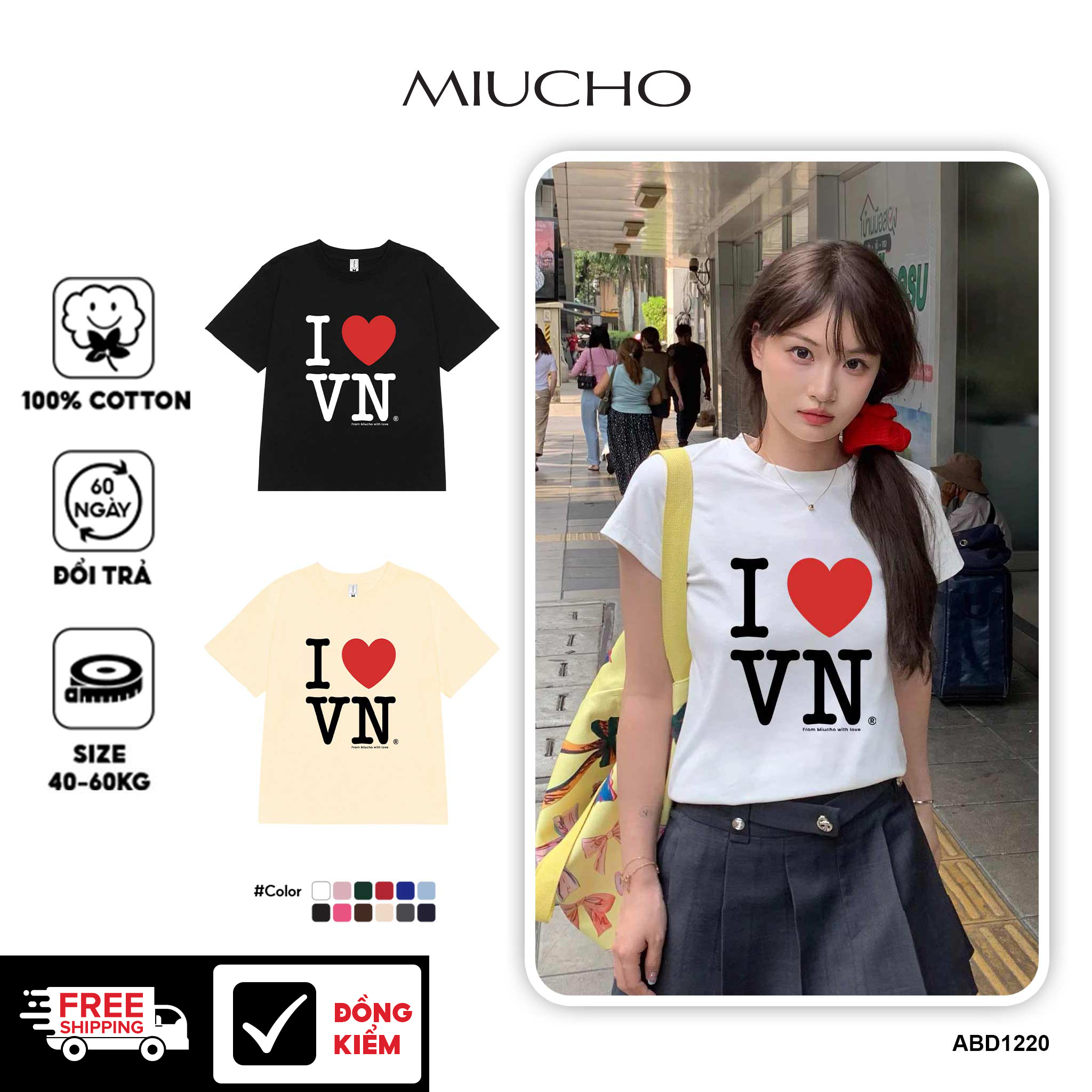 Áo thun baby tee I love VietNam form ôm xinh xắn ABD1220 Miucho tay ngắn Cổ tròn hotrend in artwork_thumbnail_1