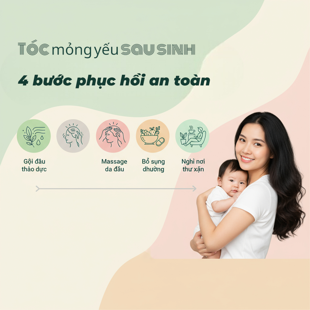 Tóc mỏng yếu sau sinh – Cách phục hồi an toàn cho mẹ bỉm sữa