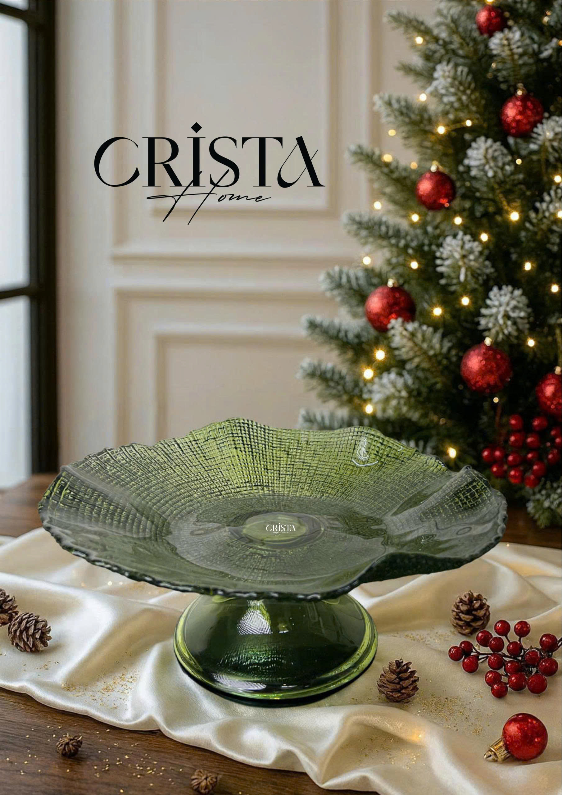 Đĩa thủy tinh cao cấp CRISTA HOME chân bồng vân lưới size 29 cm_thumbnail_14