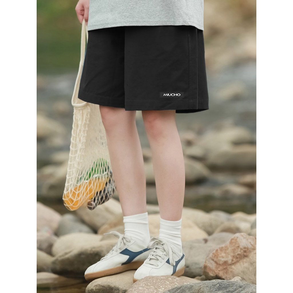 Quần đùi nam nữ, quần short Unisex trơn có logo chất kaki QNT01 Miucho basic_thumbnail_8