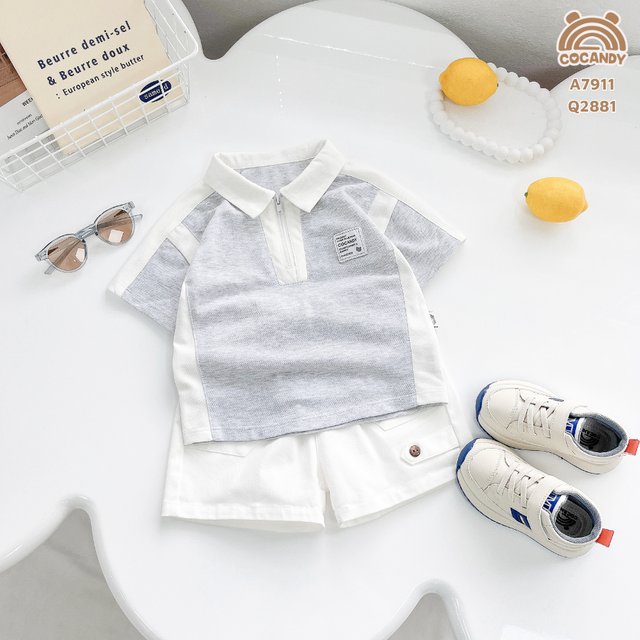 Áo cộc polo XÁM cổ khóa