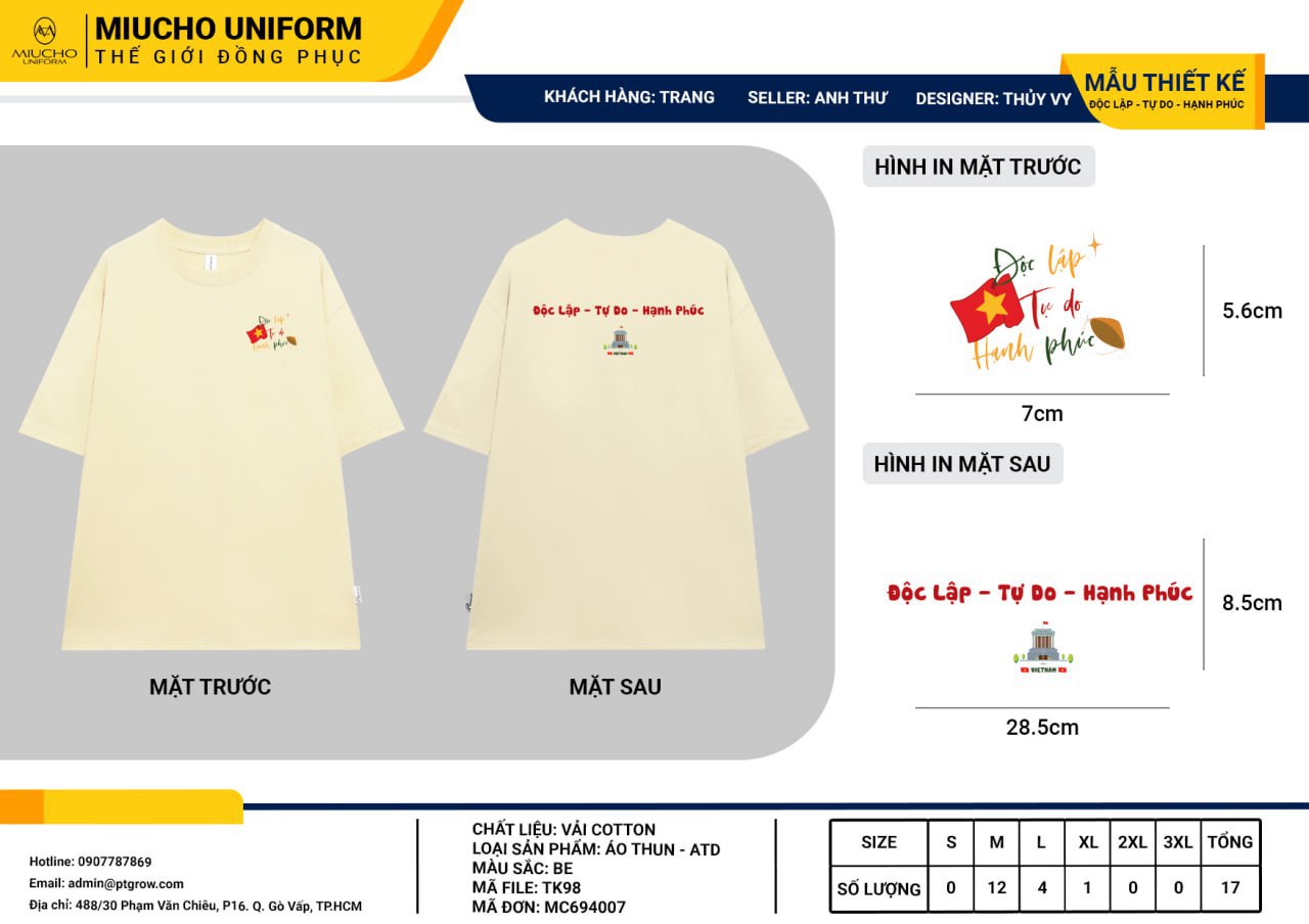 Áo thun thiết kế như yêu cầu TK98