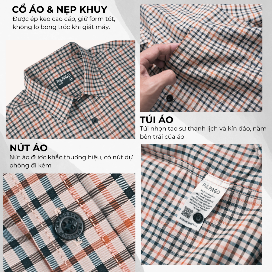 Áo sơ mi sọc caro nam Trung niên PAPAGO tay ngắn lai ngang - P25SNCR012_thumbnail_2