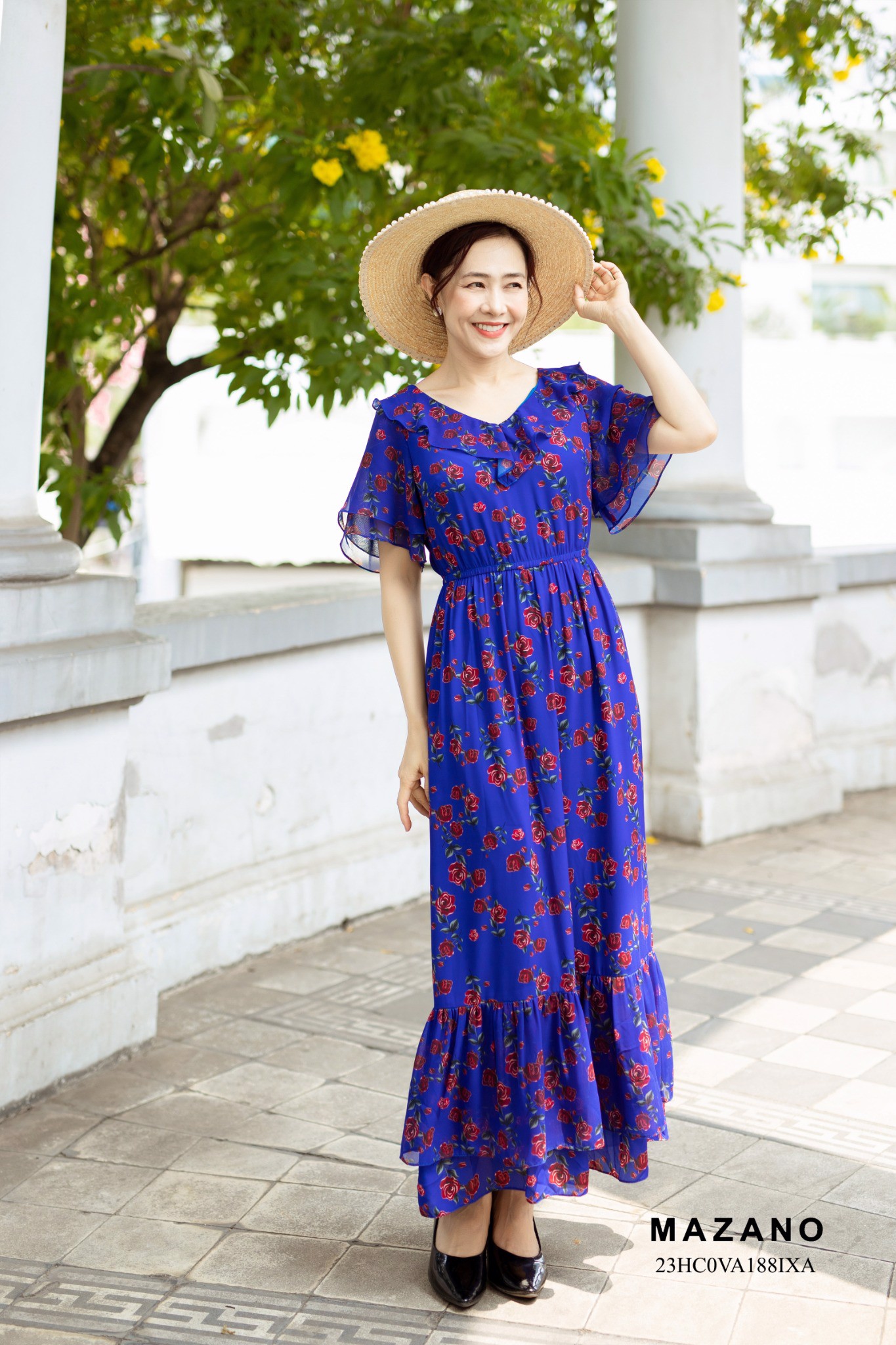 Đầm xanh chân rủ phối bèo nữ tính 23HC0VA188IXA