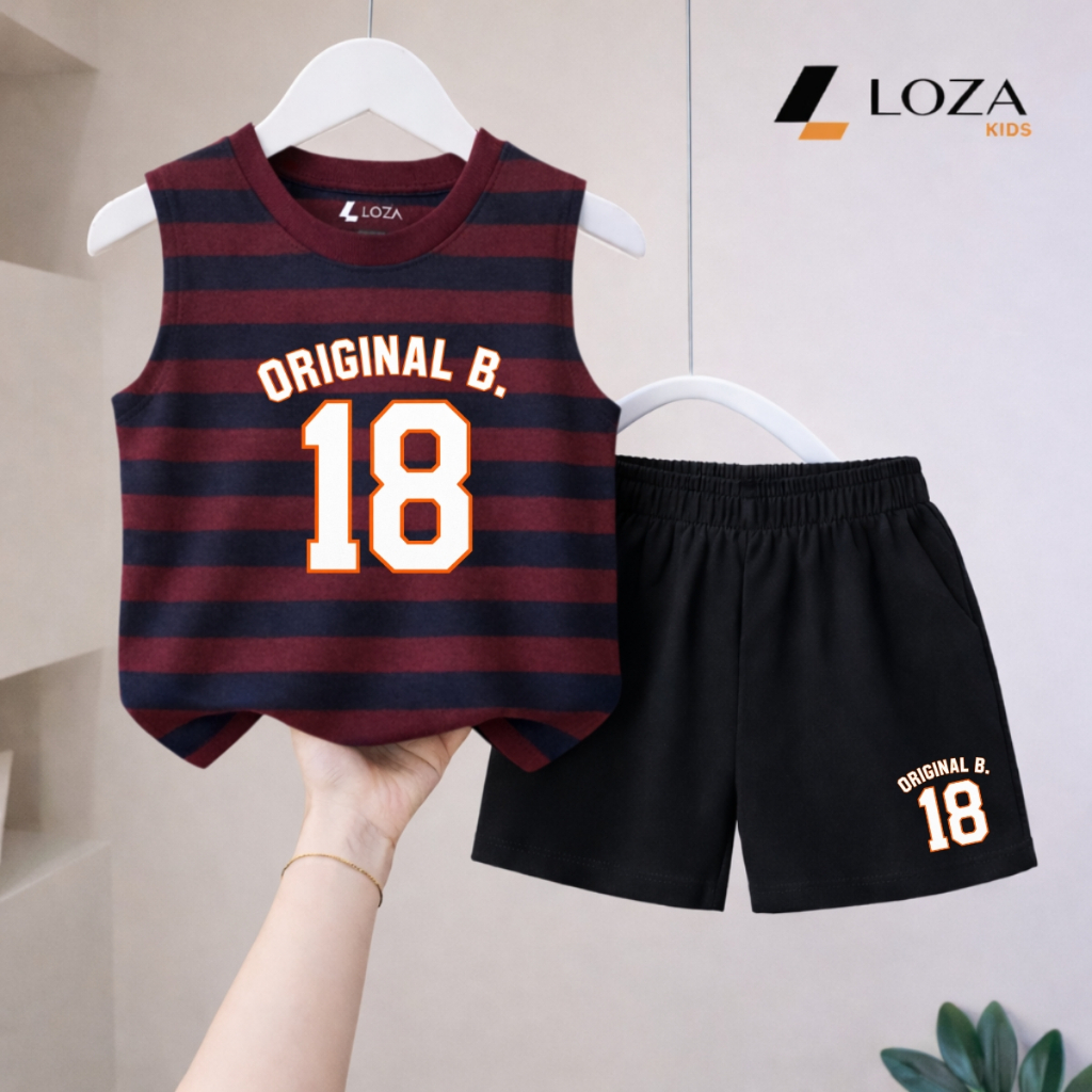 Bộ ba lỗ kẻ bé trai hình Gấu số 27, chất liệu cotton giấy - Loza Kids BK001_thumbnail_3