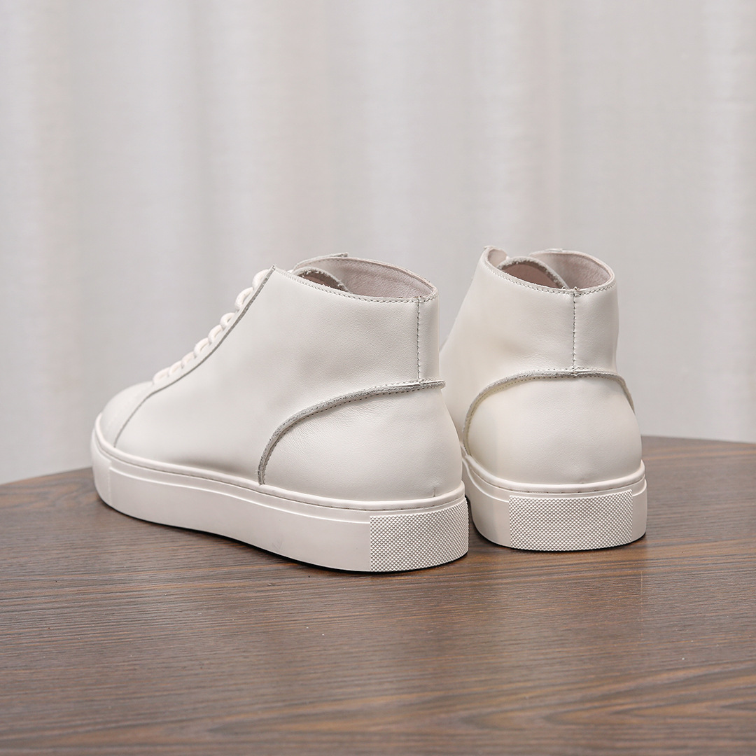 Giày thể thao cổ cao thời trang thu đông dành cho nam, da bò lớp 1 được làm thủ công đế mềm kiểu Anh Giày trắng thời trang cổ điển_thumbnail_14