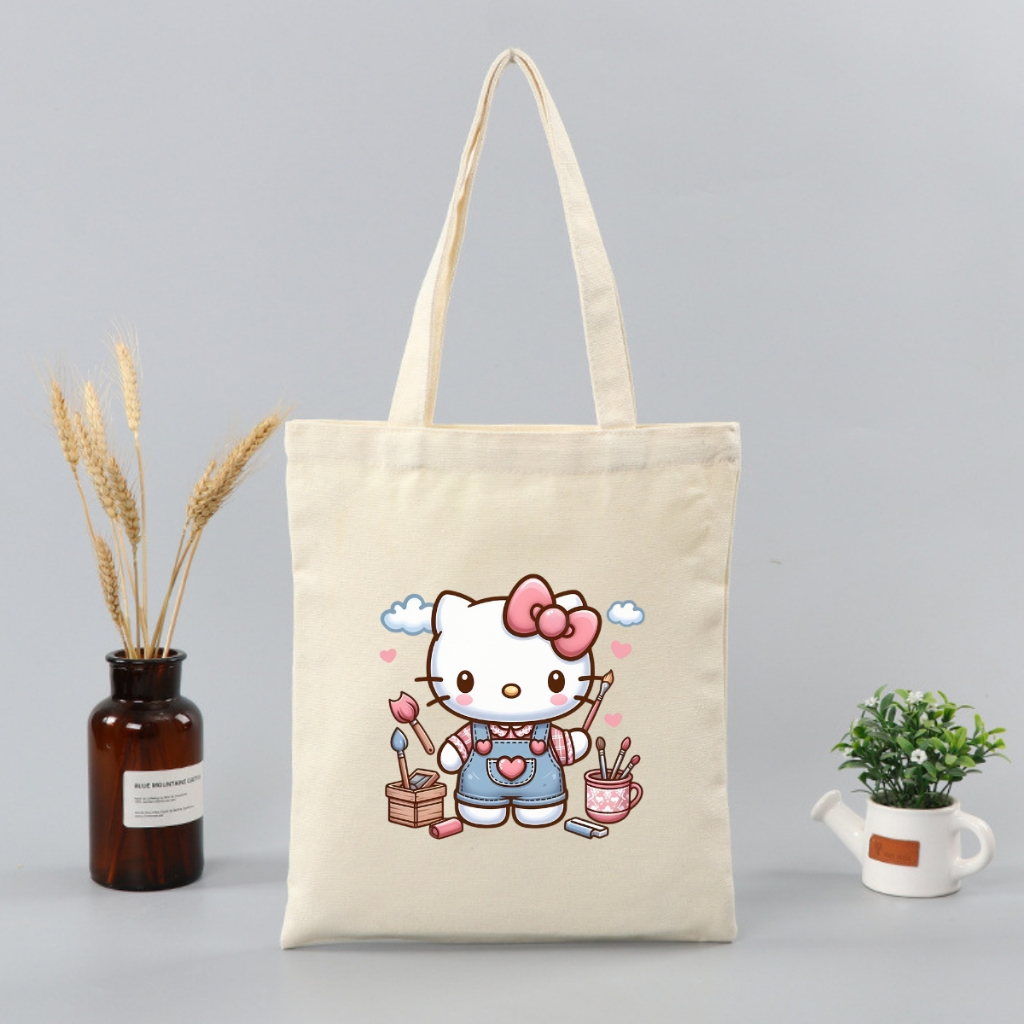 Túi tote vải canvas đeo vai hình HELLO KITTY dễ thương, có khóa kéo và ngăn phụ - WTU03_thumbnail_7