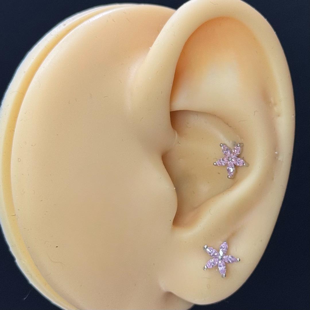 khuyên kiểu bạc xi bạch kim hoa hồng