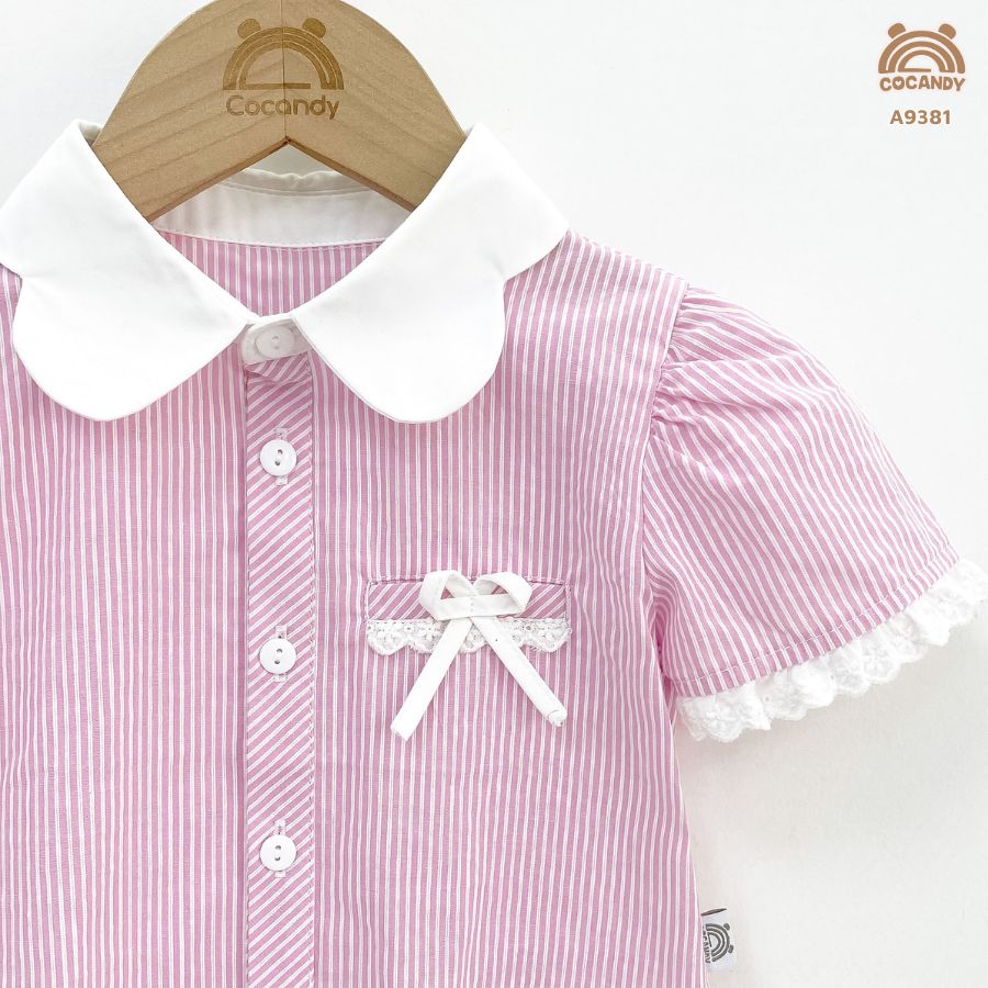 Áo cộc kẻ HỒNG ren tay phối nơ ngực_thumbnail_3