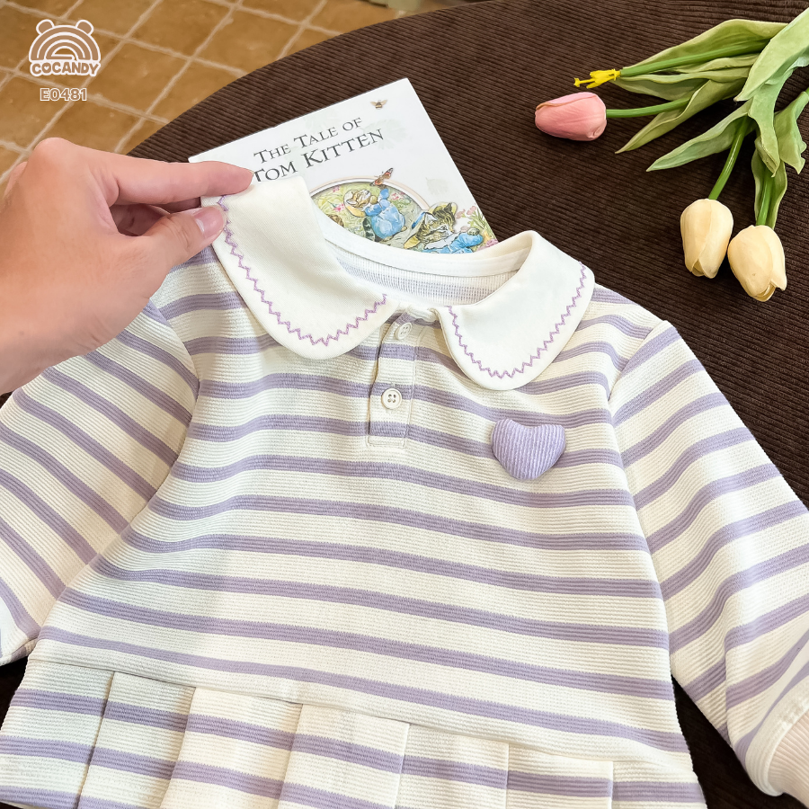 Áo dài TÍM kẻ BE cổ sen phối gấu xếp ly_thumbnail_6