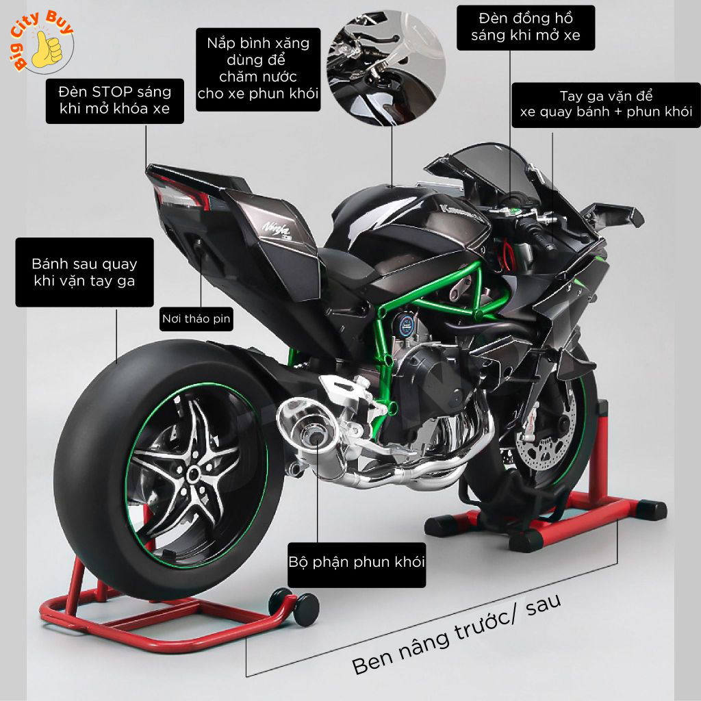 Mô Hình Xe Kawasaki Ninja H2R 1:6 XLG Đề Nổ - Vặn Ga - Phun Khói Giả Lập_thumbnail_5