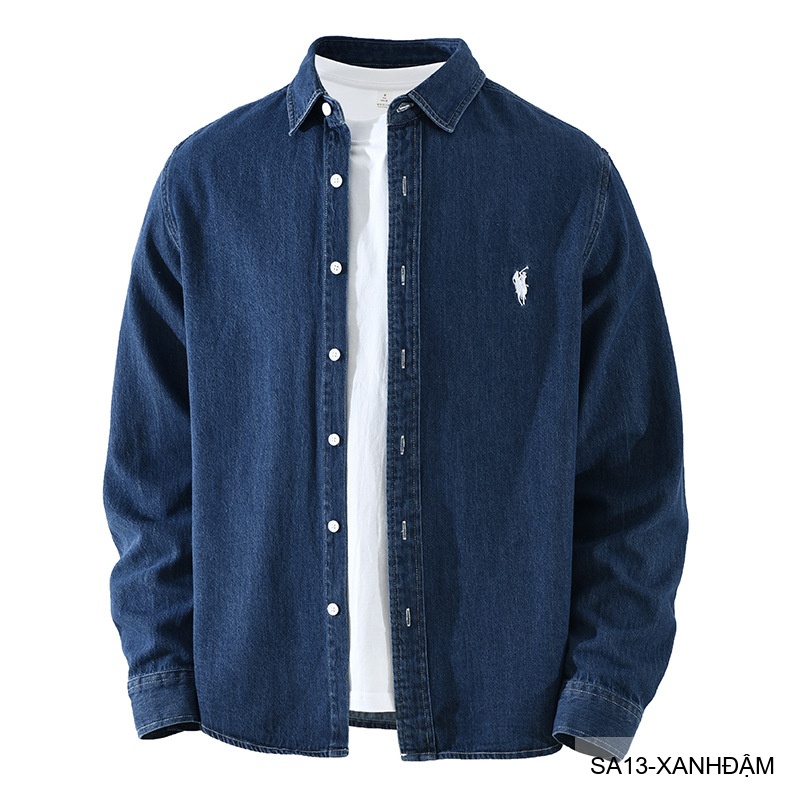 SA13 - Áo sơ mi nam dài tay phong cách Nhật, chất cotton mềm, form rộng thoải mái, 3 màu xanh nhạt/xanh đậm/đen_thumbnail_13