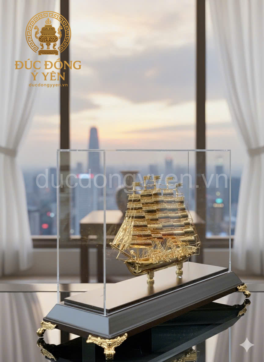 Quà tặng thuyền thuận buồm xuôi gió mạ vàng 24k KT31x 22cm _thumbnail_3