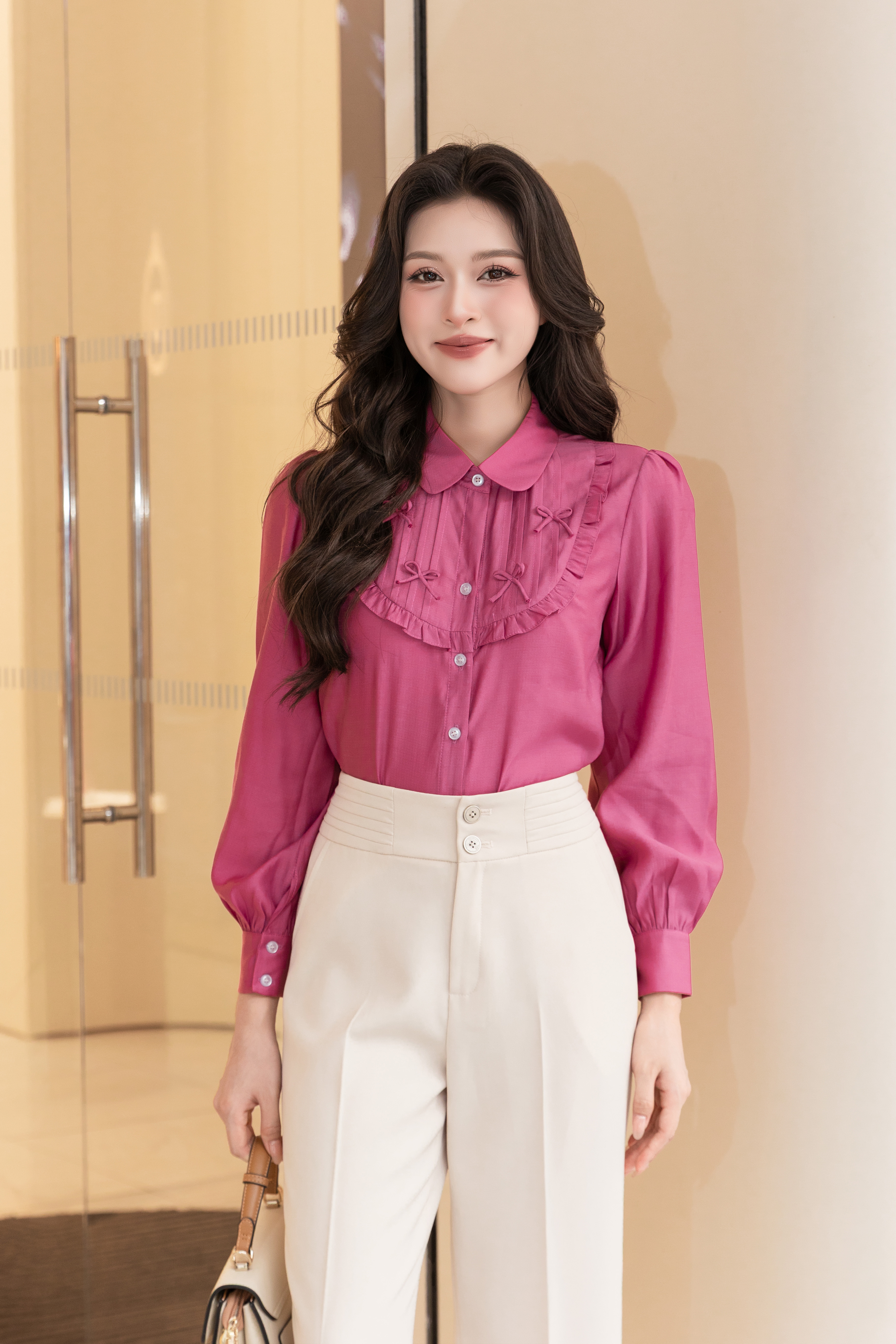 Áo sơ mi bèo ngực đính nơ A4200