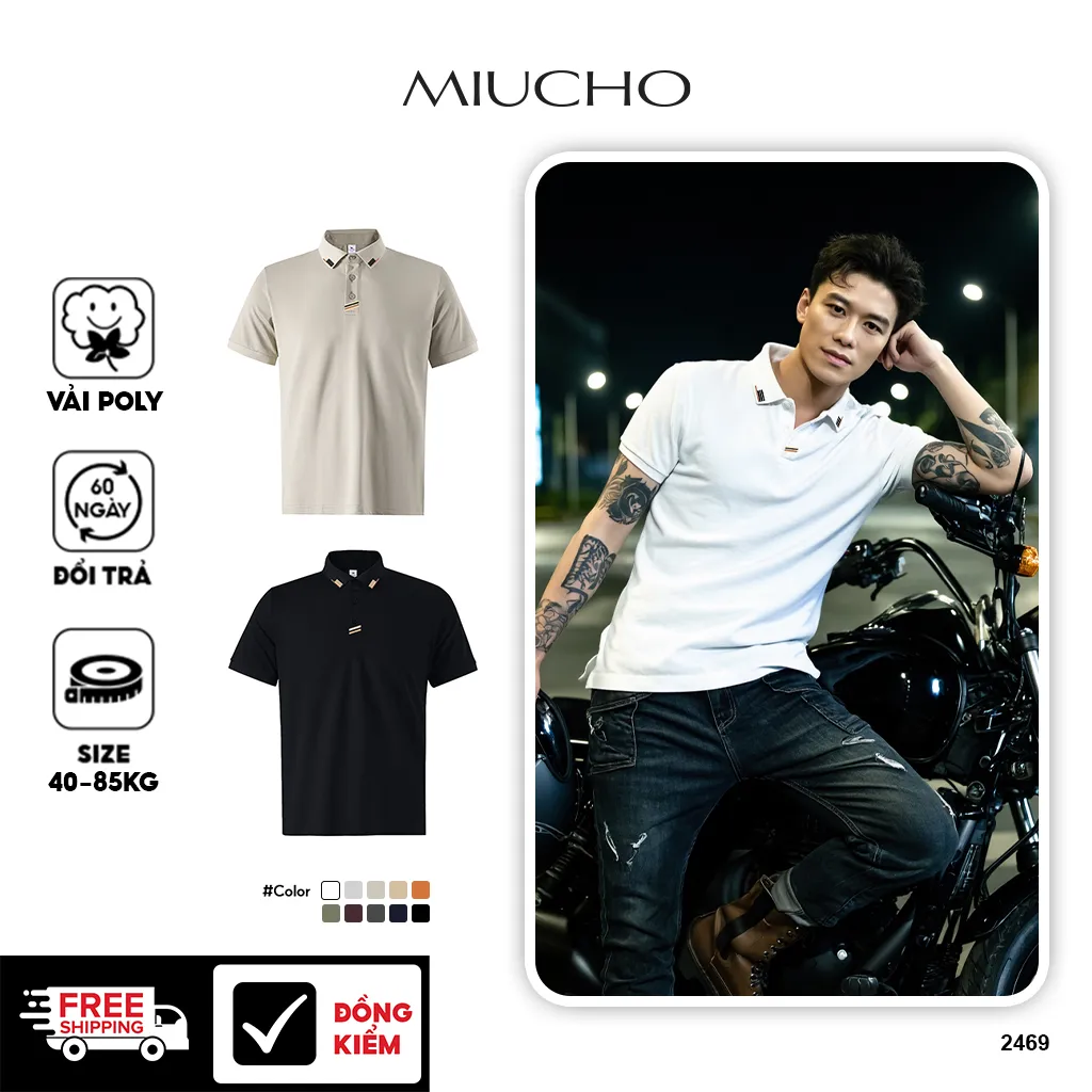 Áo polo nam form regular 2469 Miucho Iconic vải polyester mềm mại thoáng mát in artwork