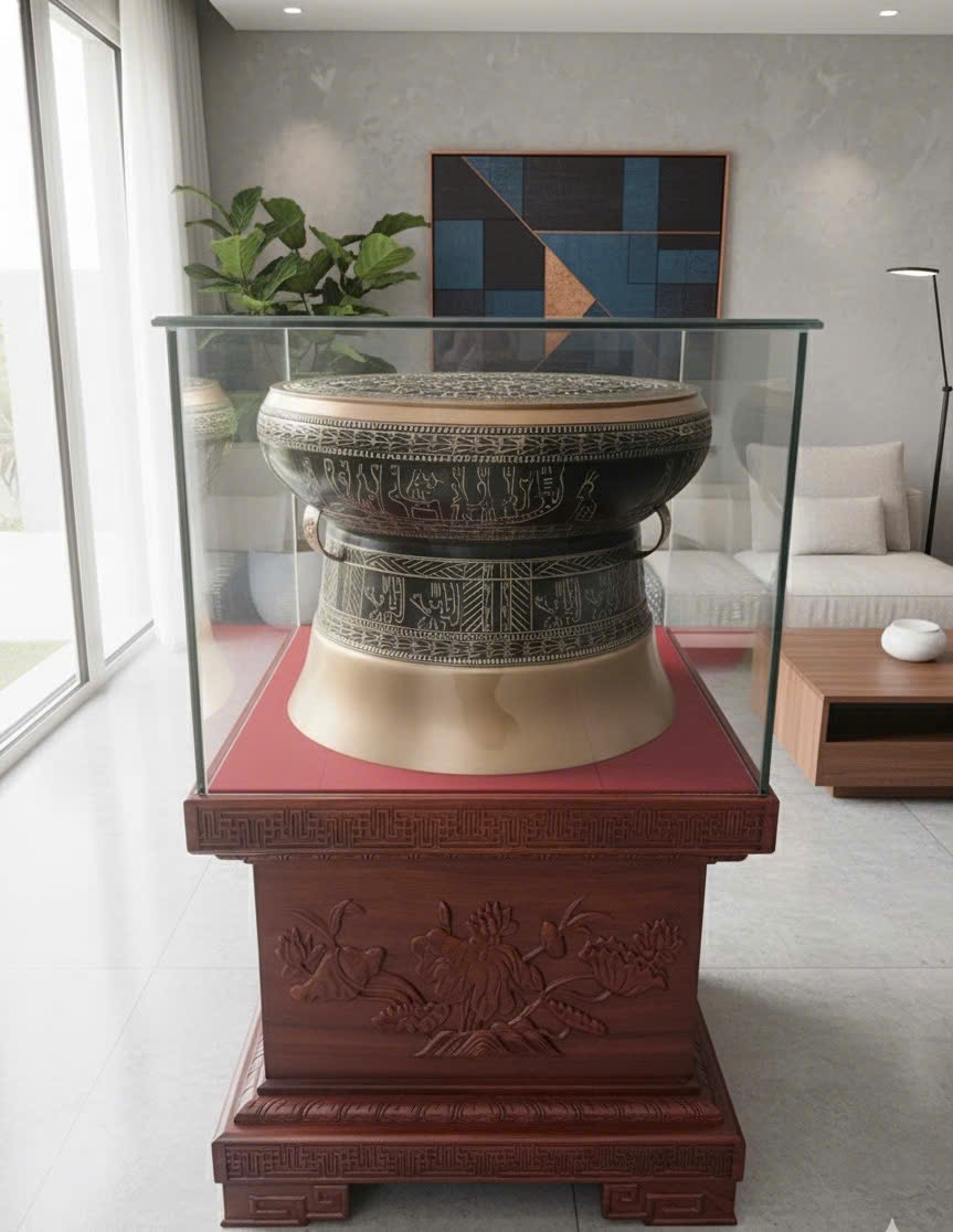 Quả trống đồng đồng sơn đúc đồng đỏ kt 50cm 