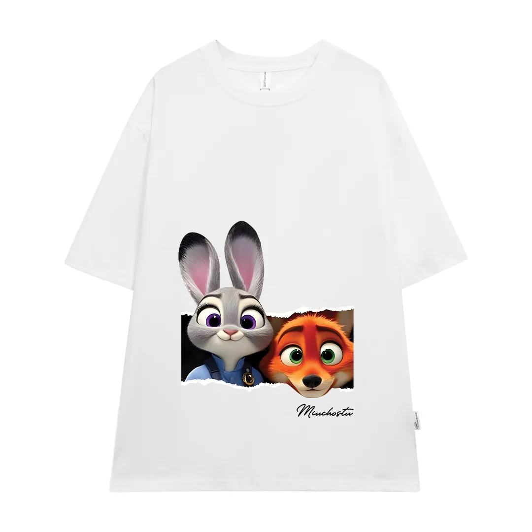 Áo thun couple form rộng Miucho vải cotton thoáng mát dày dặn hoạt hình Zootopia 2813_thumbnail_10