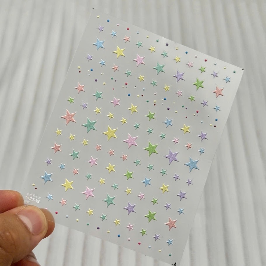 Sticker nail 5D hình ngôi sao mix màu mix size