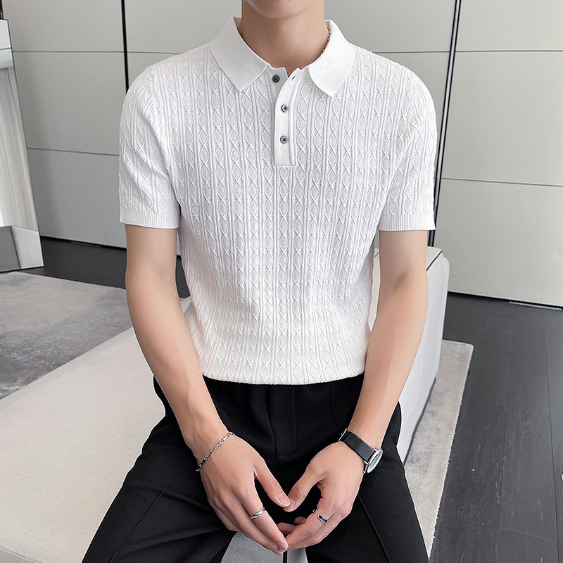 PA68 – Áo polo dệt kim rỗng móc hoa phong cách trưởng thành