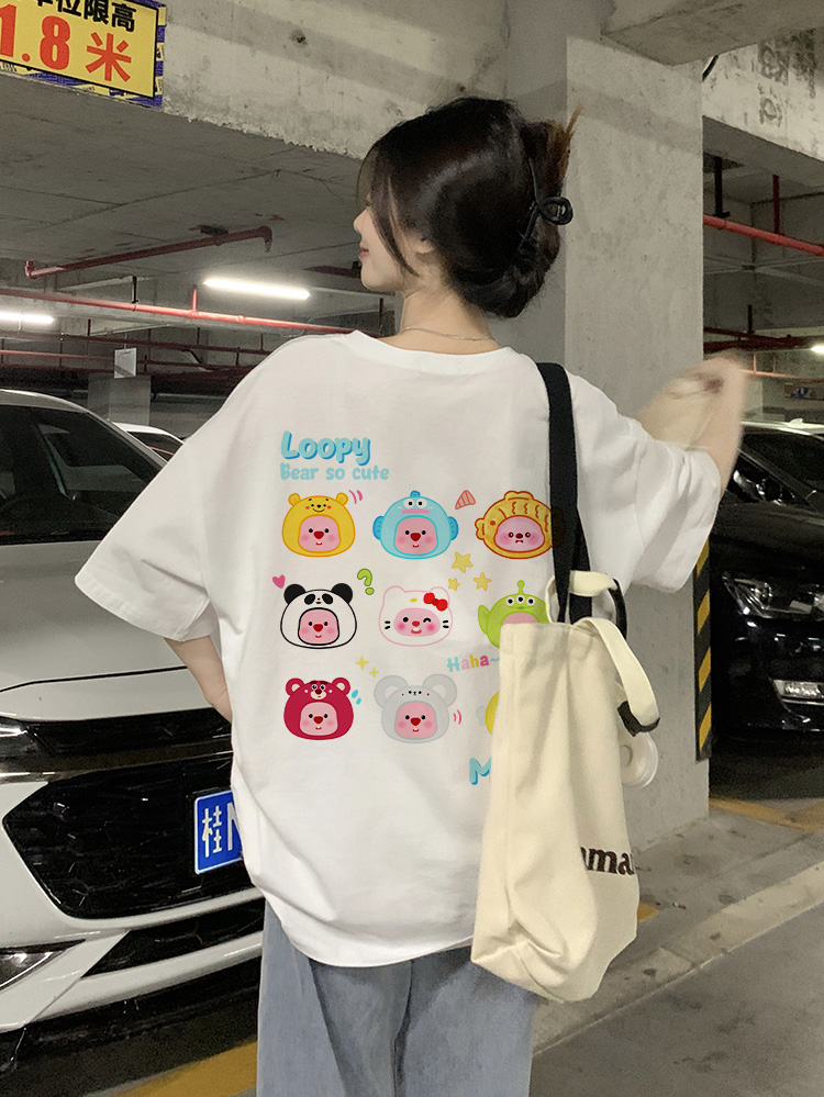 Áo thun Loopy Hải Ly form rộng ATD652 Miucho cotton cổ tròn in artwork_thumbnail_4