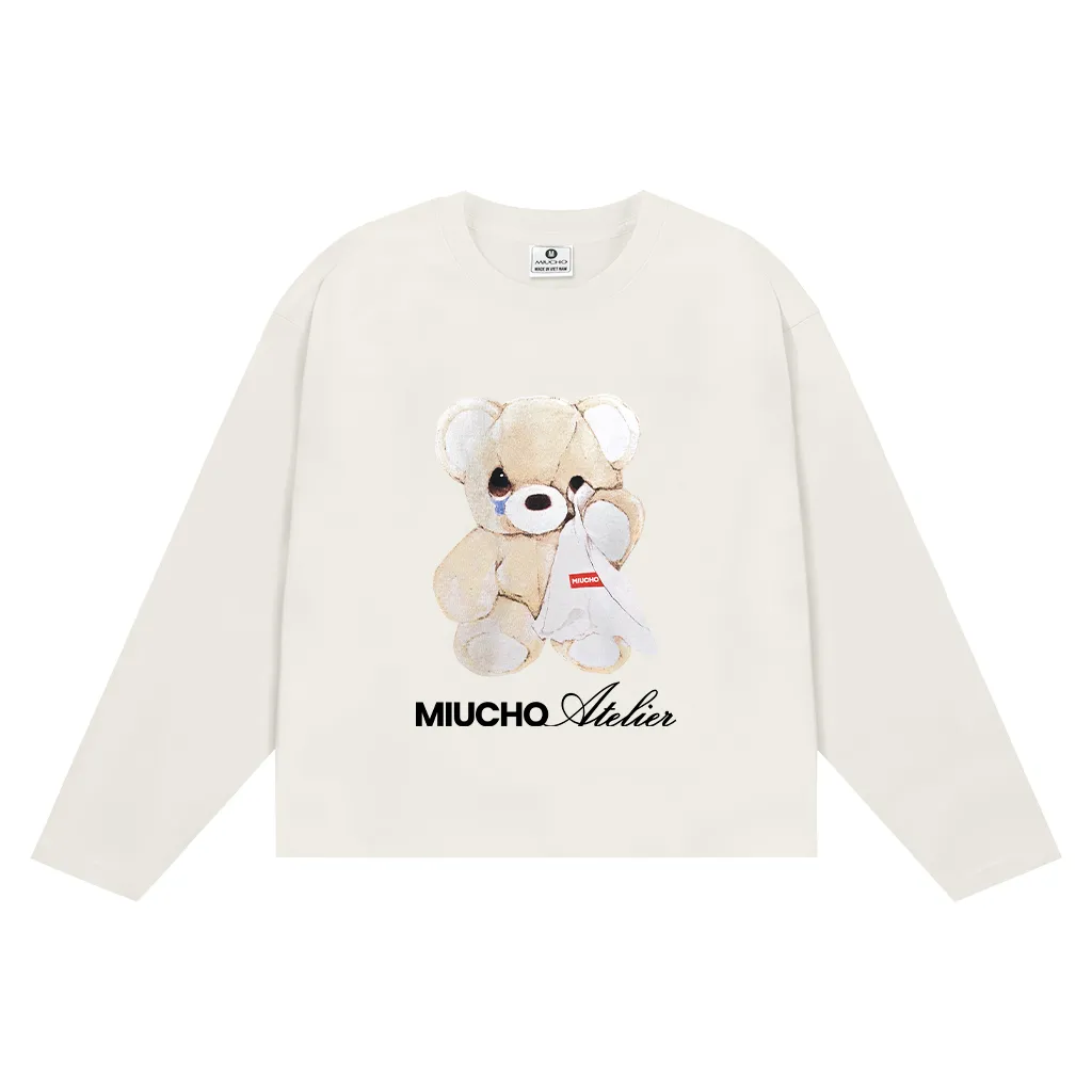 Áo thun form boxy tay dài Miucho cotton co giãn 2 chiều thoáng mát cổ tròn gấu bông in mix 2693_thumbnail_11