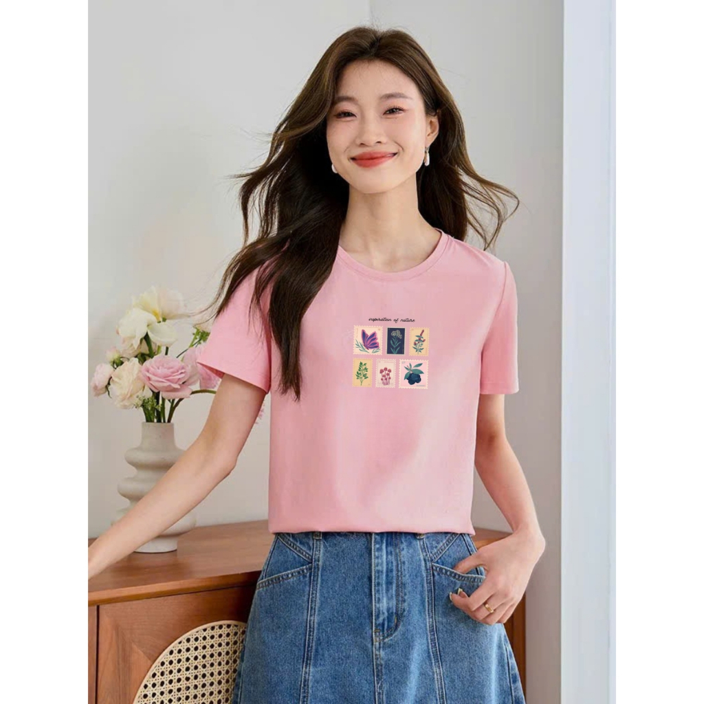 [Form vừa] Áo phông nữ 𝐋𝐎𝐙𝐀  phong cách Vintage, chất liệu thun cotton mã VT8222