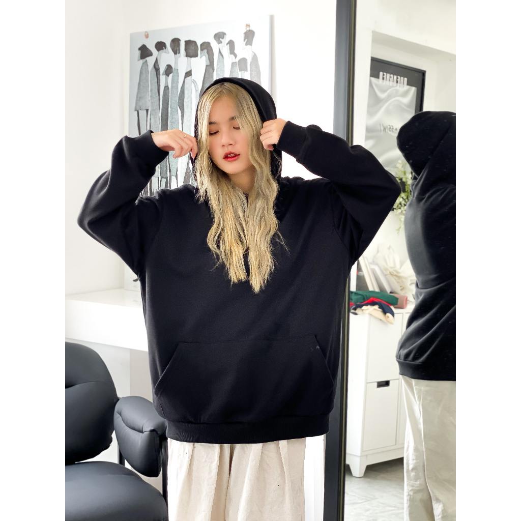 Áo hoodie trơn nữ form rộng HDT01 Miucho chân cua dày dặn in basic_thumbnail_3