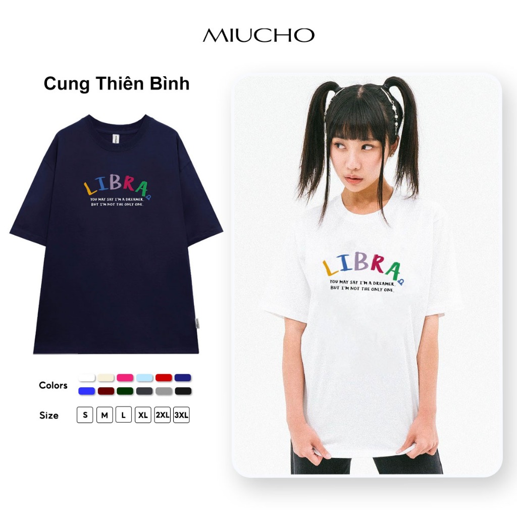 Áo thun nữ form rộng ATD378 cung hoàng đạo Thiên Bình LIBRA Miucho cotton cổ tròn in typography_thumbnail_1