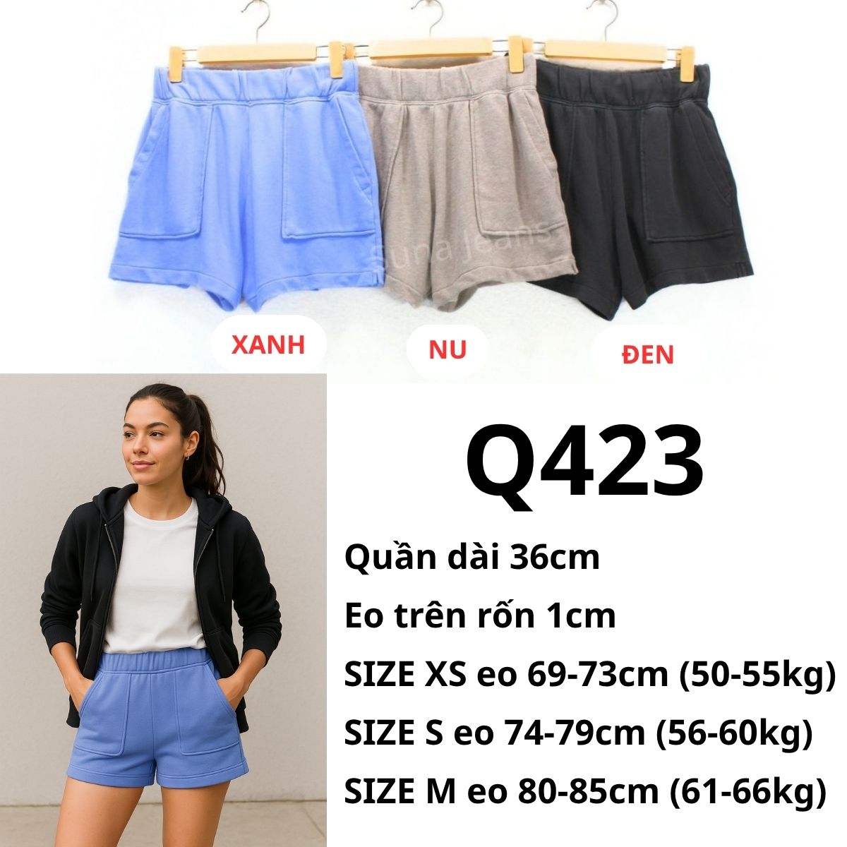 Q423- Quần đùi thun wash