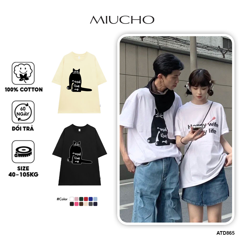 Áo thun couple cặp đôi form rộng tay lỡ màu xinh ATD864 Miucho vải cotton cổ tròn in mix_thumbnail_12