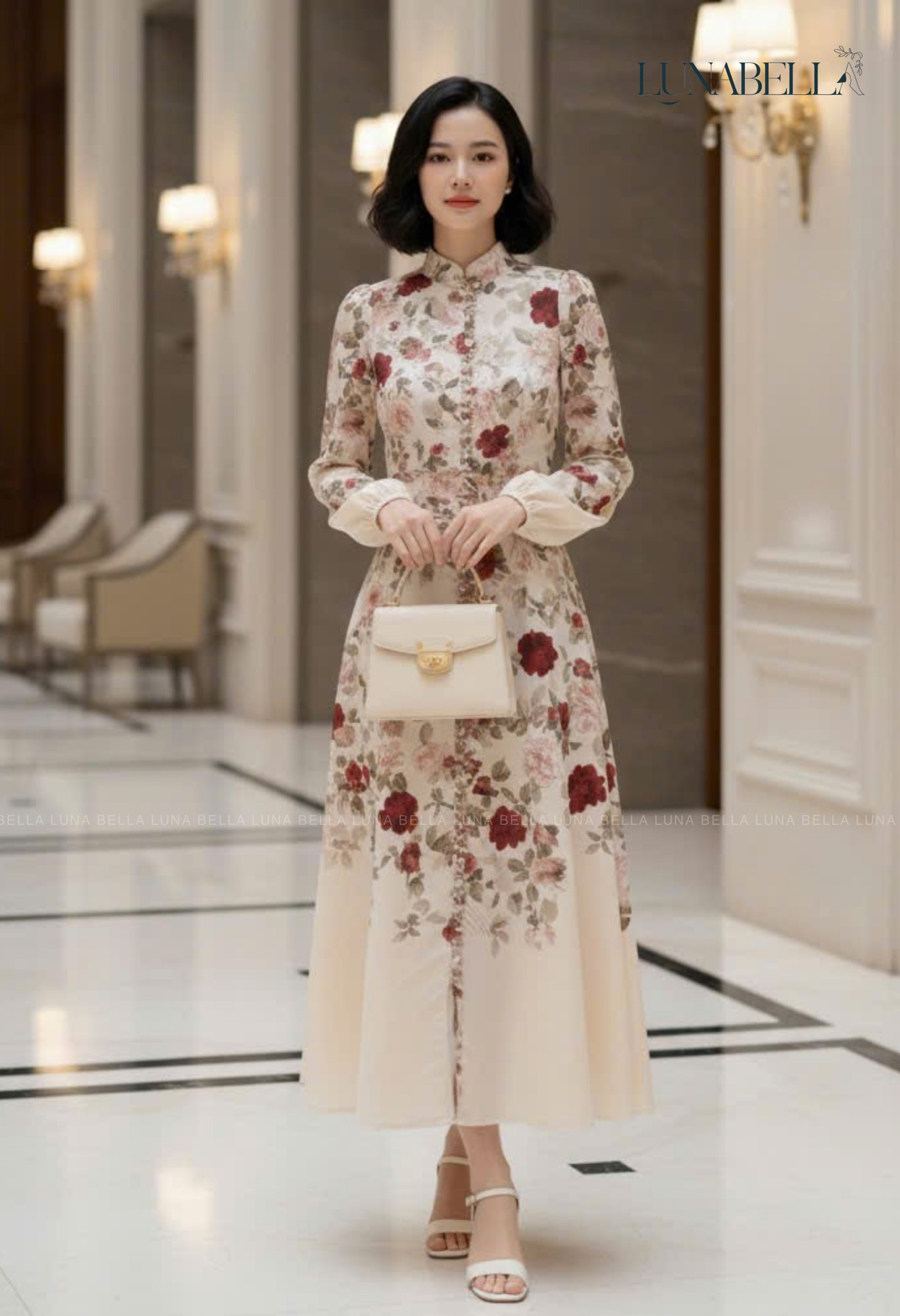 Đầm dài tay VESPER hoạ tiết in HOA