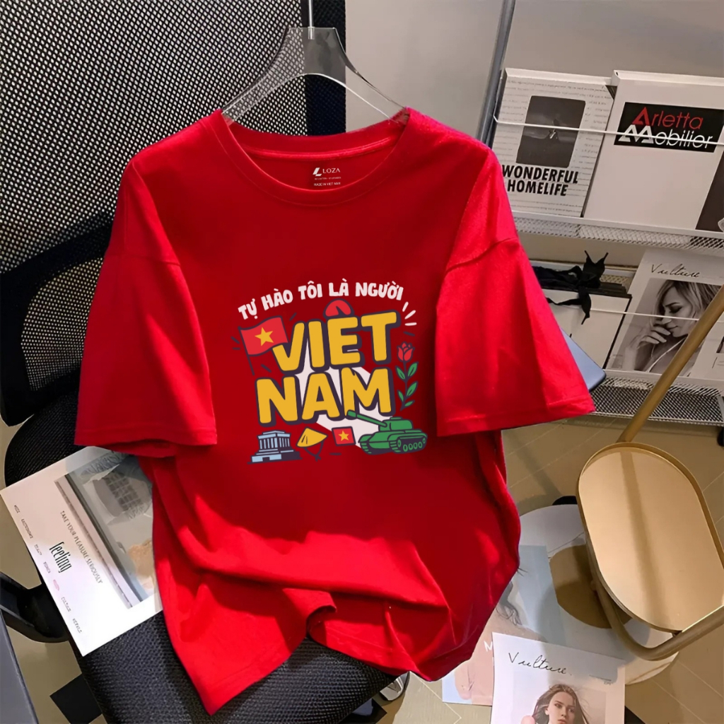 Áo Việt Nam nhiều mẫu - Áo thun Nam Nữ form rộng cờ đỏ sao vàng Việt nam LOZA G0305_thumbnail_1