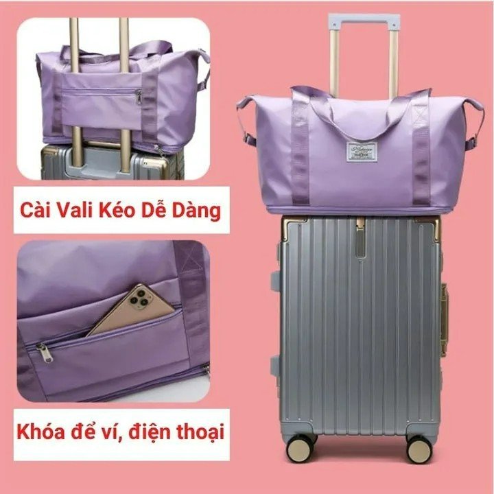 Túi du lịch 2 tầng vải nylon siêu dày chống thấm nước nhiều ngăn đựng size lớn màu trơn(TT-PO-2T)_thumbnail_5