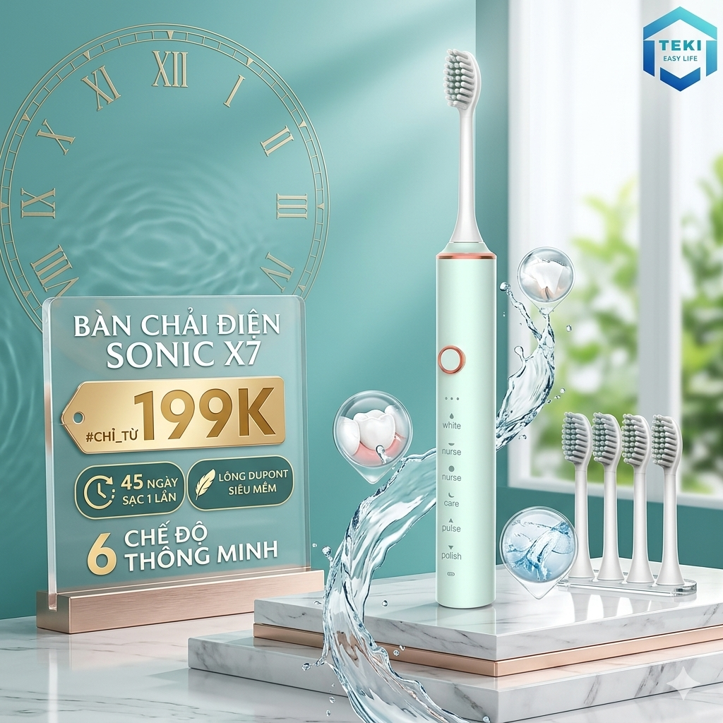 Bàn chải điện Sonic X7 dùng công nghệ rung sóng âm