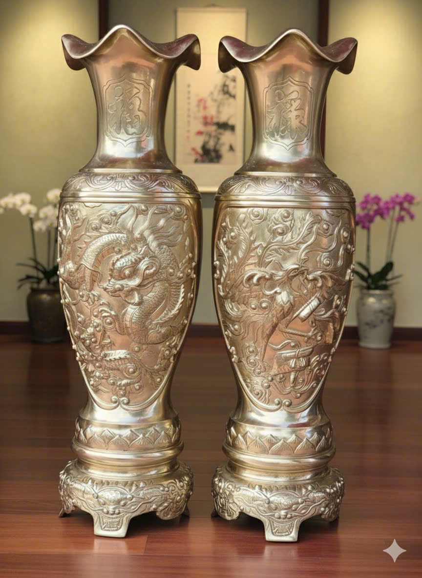 Đôi lọ lộc bình đúc đồng vàng cát tút 