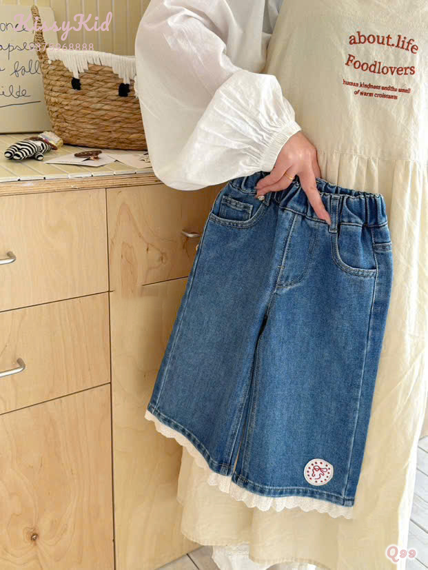 (Q99) Quần bò mềm ống xuông gấu viền ren thêu_thumbnail_0