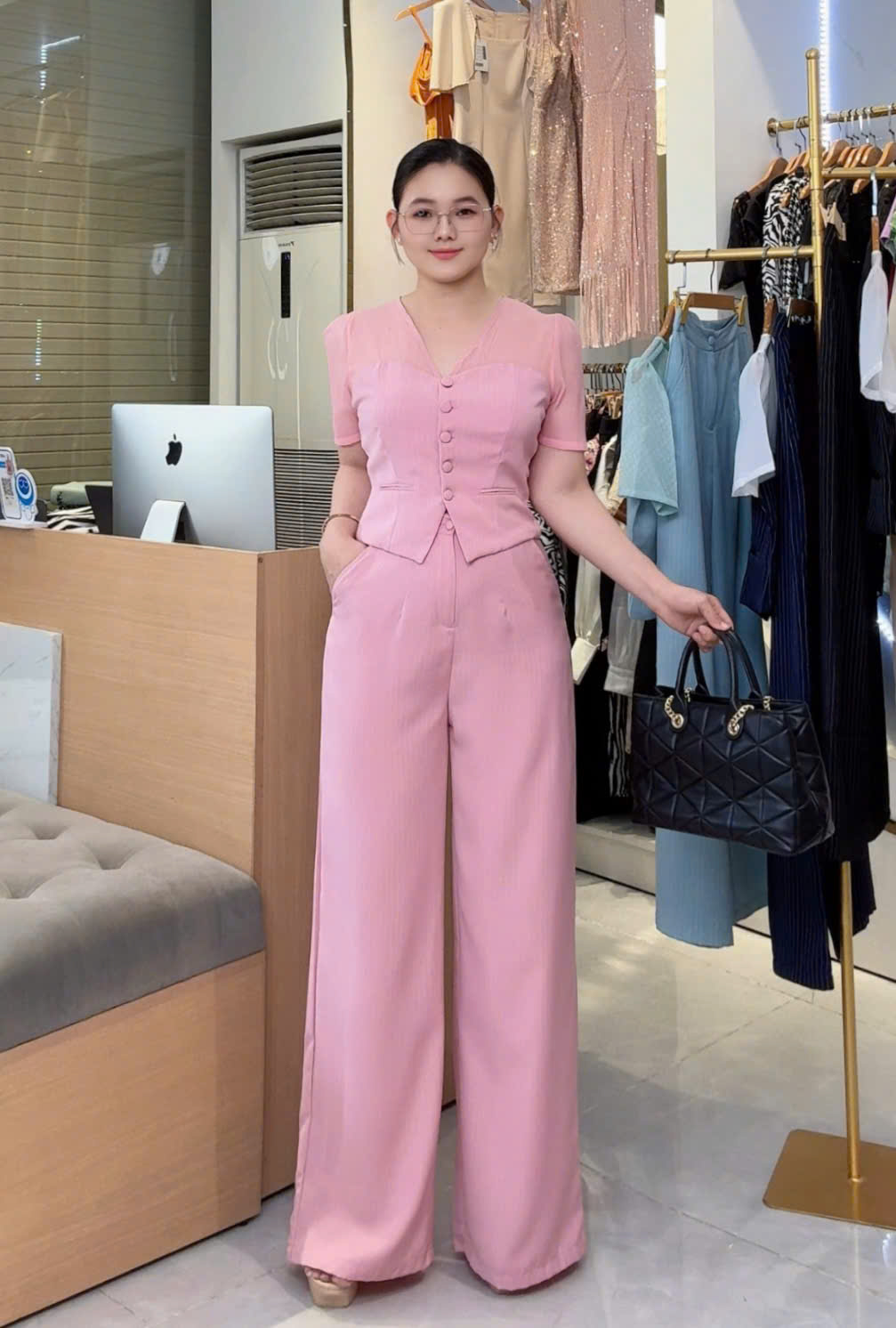 Set bộ đồ áo cổ V phối sọc phong cách_thumbnail_8