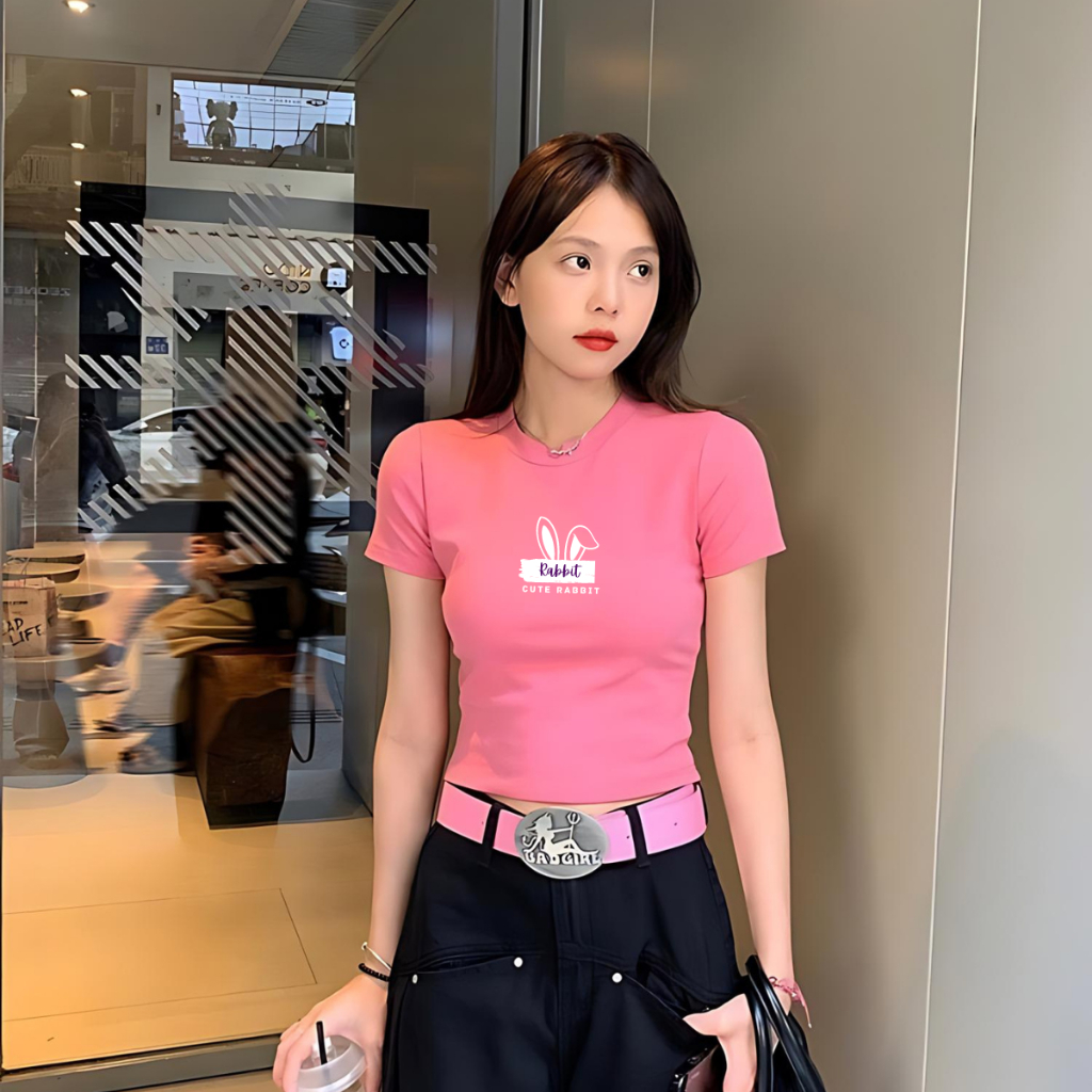 Áo croptop nữ dáng ôm in hình thỏ - Áo thun baby tee thời trang LOZA CR6198_thumbnail_2